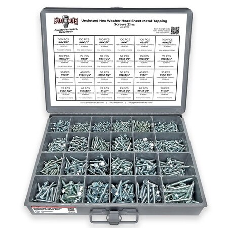 Boltsandnuts.Com Unslotted Hex Washer Head Self Tapping Screws - 1421 PCS Assortment Kit #376